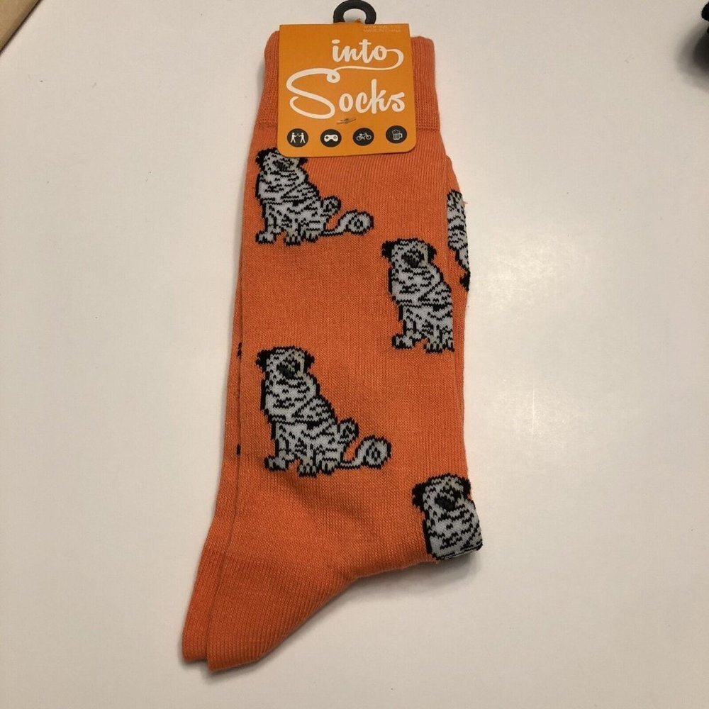 into socks Men's Mummy Dog Crew Socks Novelty Socks Size 7-12 Orange Halloween